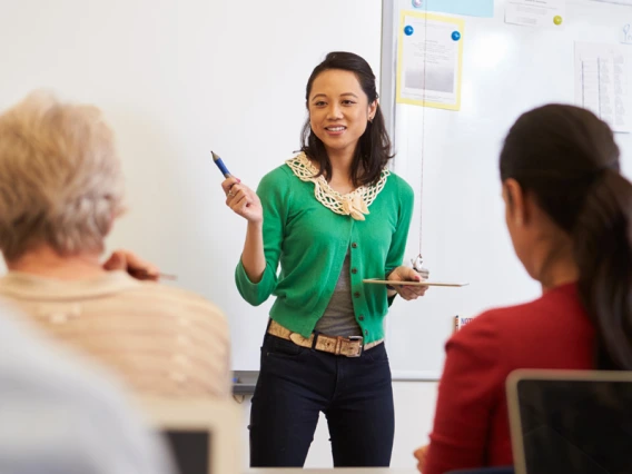 Teacher engaging with students